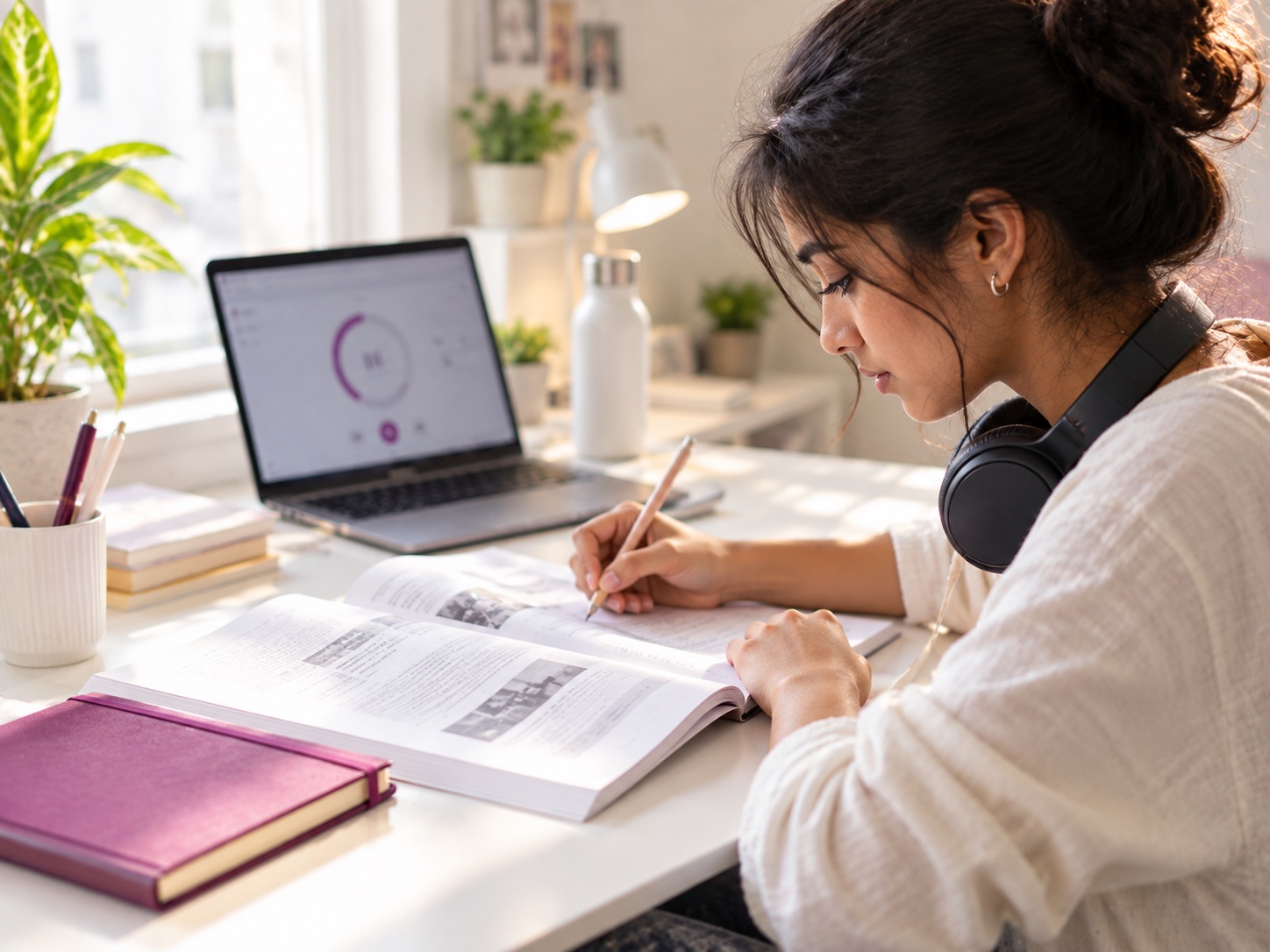 A student working through IELTS practice materials