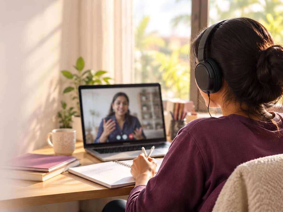 A student in a live 1-on-1 online lesson with a Tusu tutor